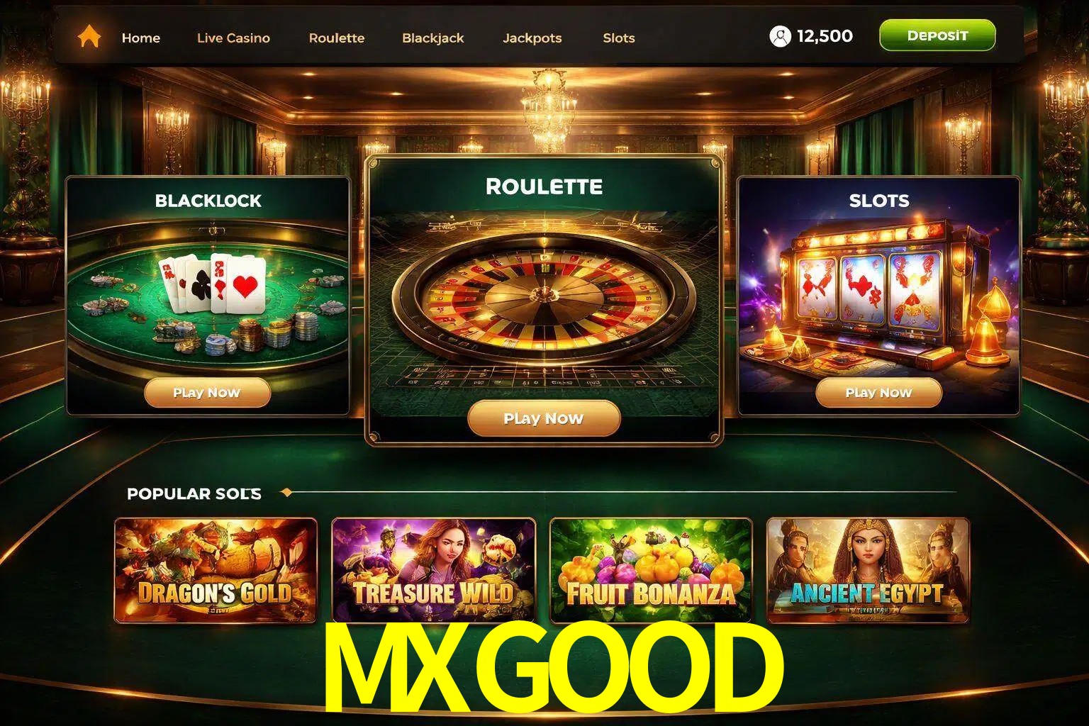 Vista de la plataforma MXGOOD Casino mostrando categorías organizadas de juegos en línea